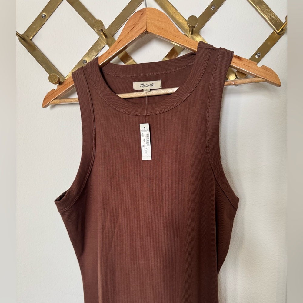NWT Madewell Supima Rib Cutaway Tank size L Brown